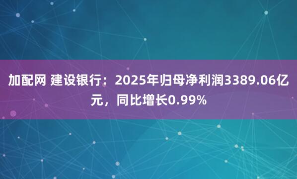 加配网 建设银行：2025年归母净利润3389.06亿元，同比增长0.99%